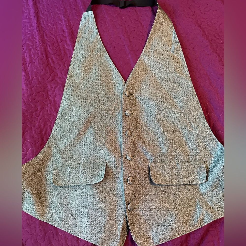 Mel Howard tux vest sage green with a light sheen to it .. small- med